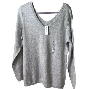 Old Navy Womens Ribbed Pullover Sweater XL Extra Large Gray V Neck Cozy Knit New